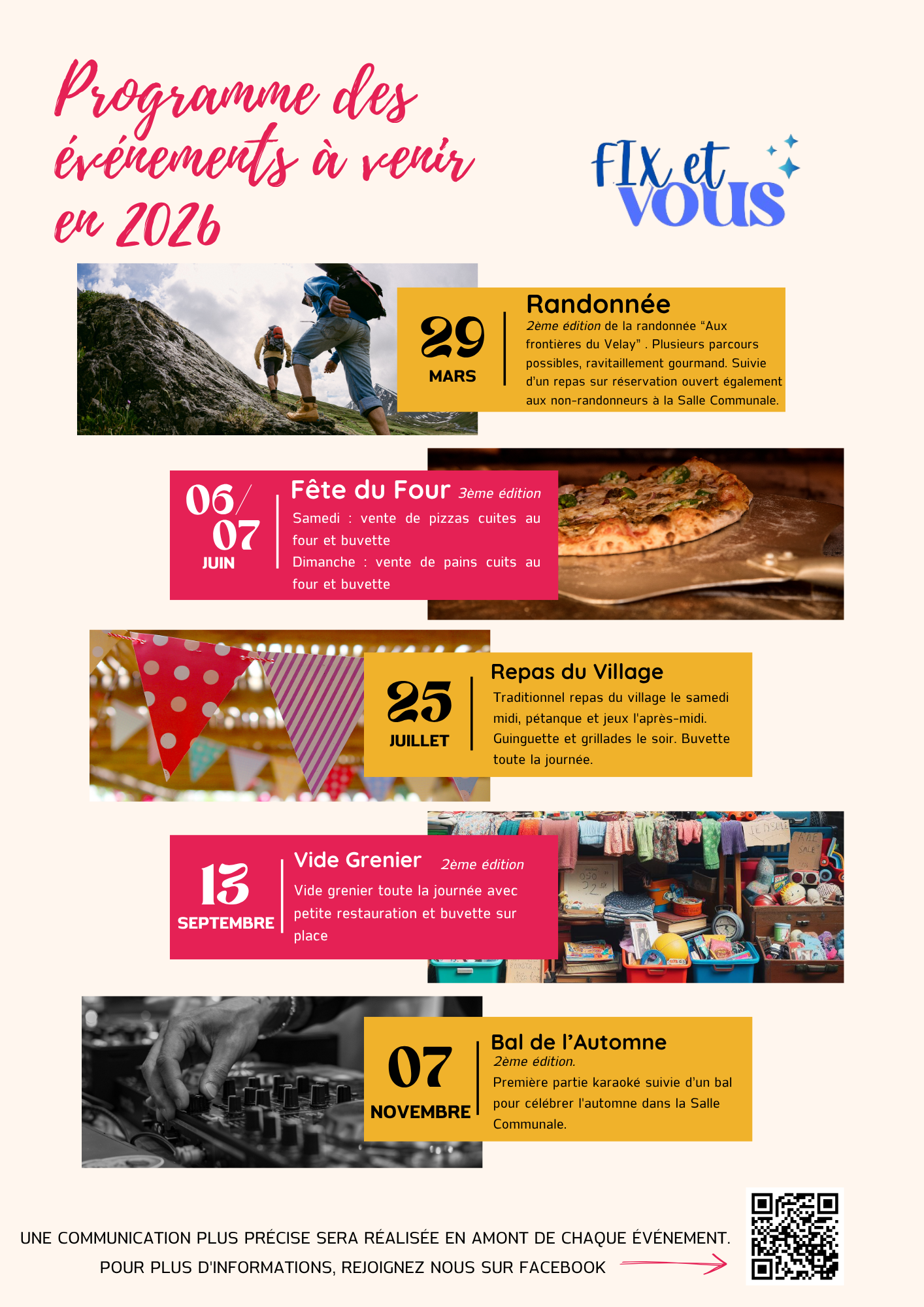 Programme des manifestations de l'association Fix et Vous